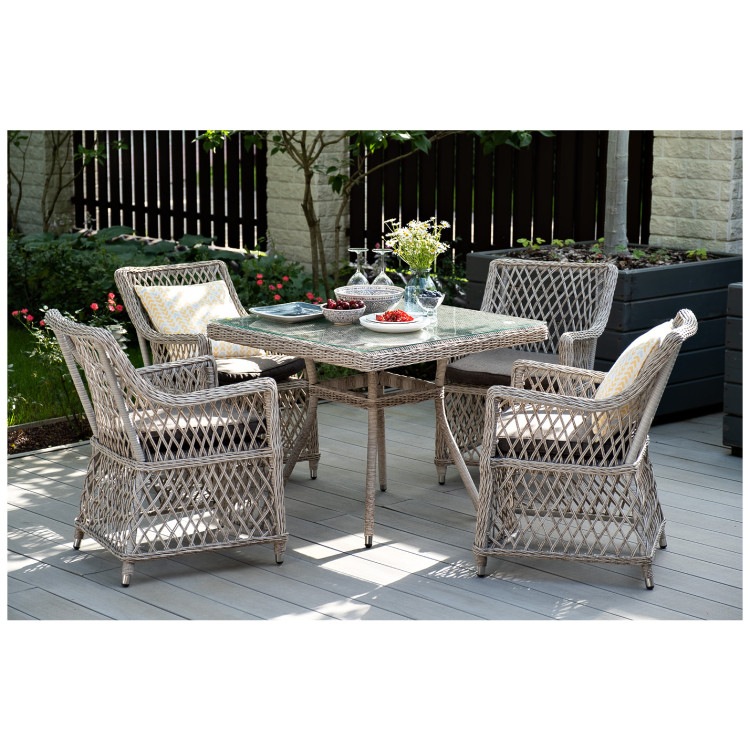 Садовая обеденная группа АЙРИШ (1+4), плетеная из искусственного ротанга со стеклом, цвет бежевый