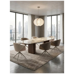 Большой обеденный стол. ТЕРРА (TERRA) 240 бежевый мрамор TL-331 / орех Стол обеденный