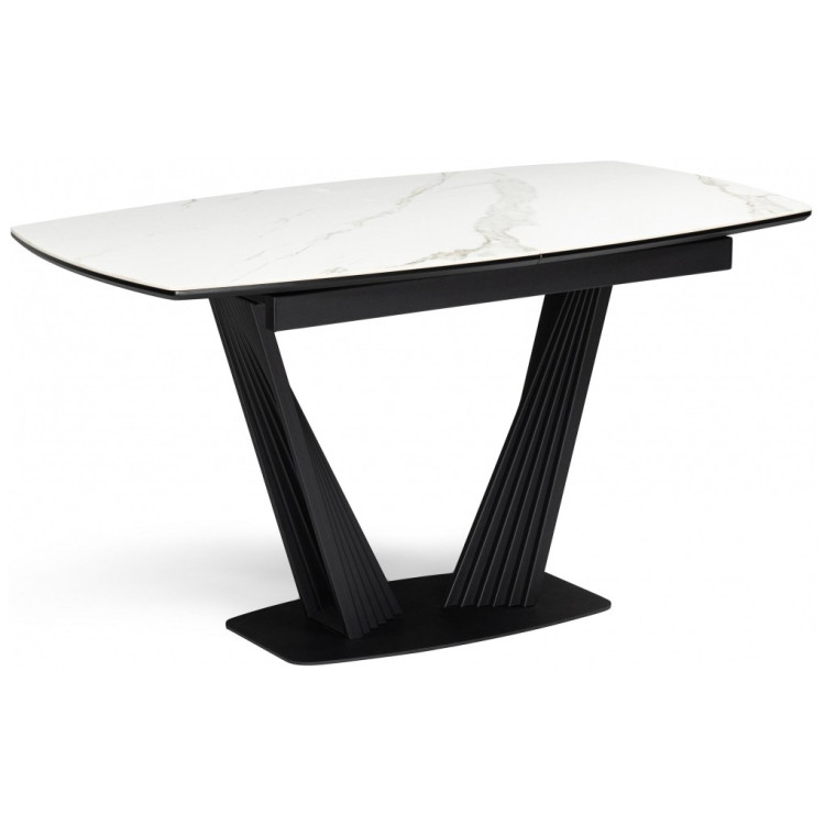 Стол обеденный ВЕЙЛ 160 с керамической столешницей, цвет белый мрамор (snow white) на металлическом каркасе черного цвета