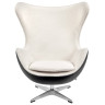 Дизайнерское лаунж-кресло EGG STYLE CHAIR белый искусственный мех, черная прессованная кожа