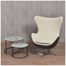 Дизайнерское лаунж-кресло EGG STYLE CHAIR белый искусственный мех, черная прессованная кожа