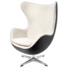 Дизайнерское лаунж-кресло EGG STYLE CHAIR белый искусственный мех, черная прессованная кожа