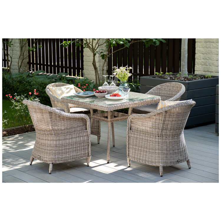 Садовая обеденная группа ФРЕДО (1+4), плетеная из искусственного ротанга, цвет бежевый