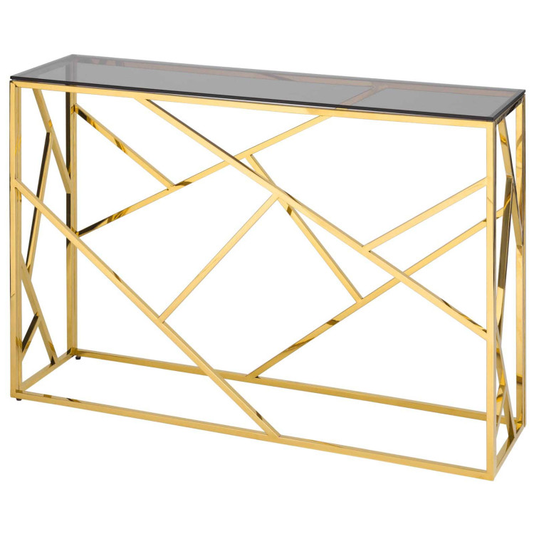 Дизайнерские консоли Арт Деко 115*30, стальной каркас золотого цвета, столешница стеклянная