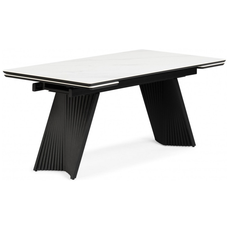 Керамические столы Вейв 140(200)х80 белый мрамор snow white / черный