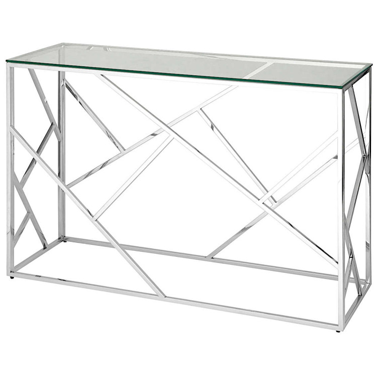 Консольные столики BS-05 Консольный столик стеклянный прозрачный 120*40, основание нержавеющая сталь