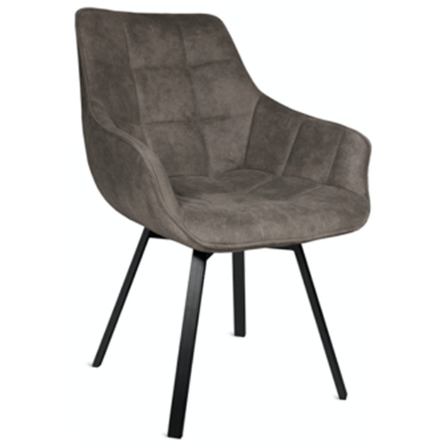 Стул-кресло FYC220/DC837 Стул мягкий поворотный с подлокотниками, ТЕМНО-КОРИЧ велюр, каркас металл черный КВАДРА