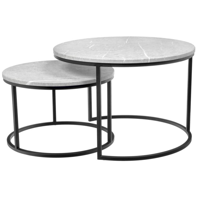 Деревянные столики Набор кофейных столиков Tango светло-серый мрамор с чёрными ножками, 2шт