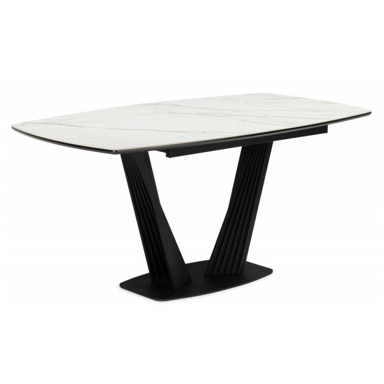 Стол обеденный ВЕЙЛ 160 с керамической столешницей, цвет белый мрамор (gilt white) на металлическом каркасе черного цвета
