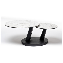 "Афон" стол журнальный раздвижной из HPL 80-126,5х126,5см, Н450, цвет столешницы мрамор "Каррара" Садовый журнальный столик