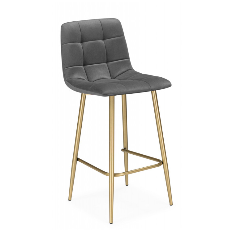 ЧИЛЛИ МИНИ полубарный стул с обивкой тканью велюр, цвет темно-серый / каркас золото