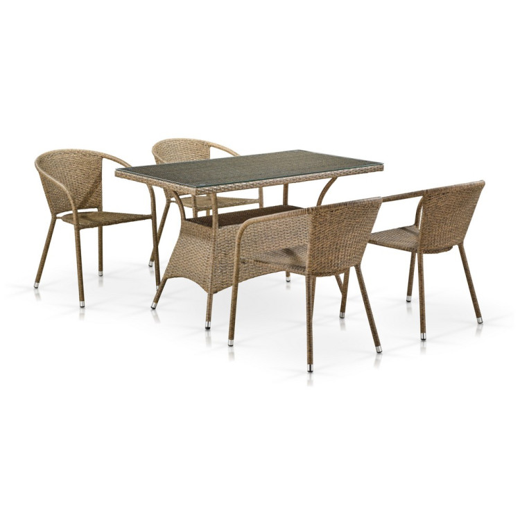 Садовые обеденные группы Комплект мебели из иск. ротанга T198D/Y137B-W56 Light Brown (4+1)