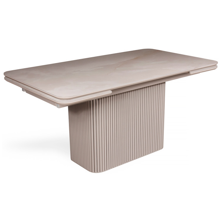 Стол обеденный GABEN 160 с керамической столешницей Prestige Beige на тумбовой опоре в цвете латте, max 235 см