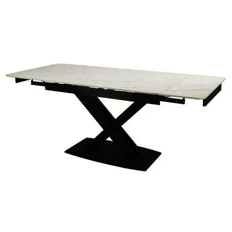 Керамические столы DT375 Стол обеденный расклад. Lauren white gold, 160-220*90, керамич. столеш., основ. металл черный