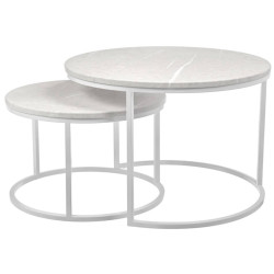 Недорогие деревянные журнальные столики. Набор кофейных столиков Tango бежевый мрамор с белыми ножками, 2шт деревянный журнальный столик