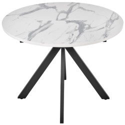 Стол Rudolf круглый раскладной 100-130x100x75см, белый мрамор, чёрный