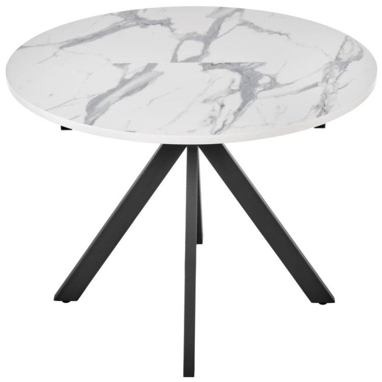 Кухонные столы Стол Rudolf круглый раскладной 100-130x100x75см, белый мрамор, чёрный