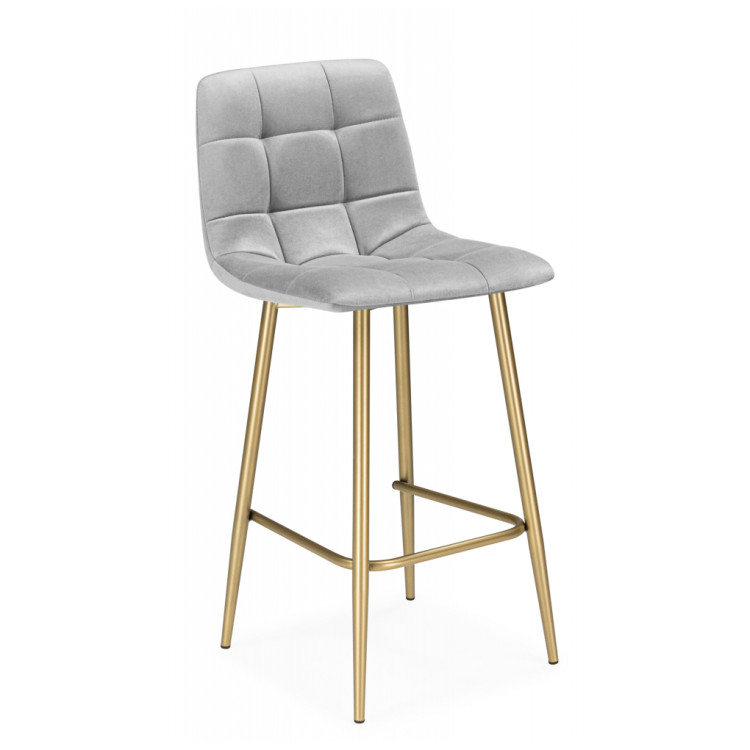 ЧИЛЛИ МИНИ полубарный стул с обивкой тканью велюр, цвет светло-серый / каркас золото