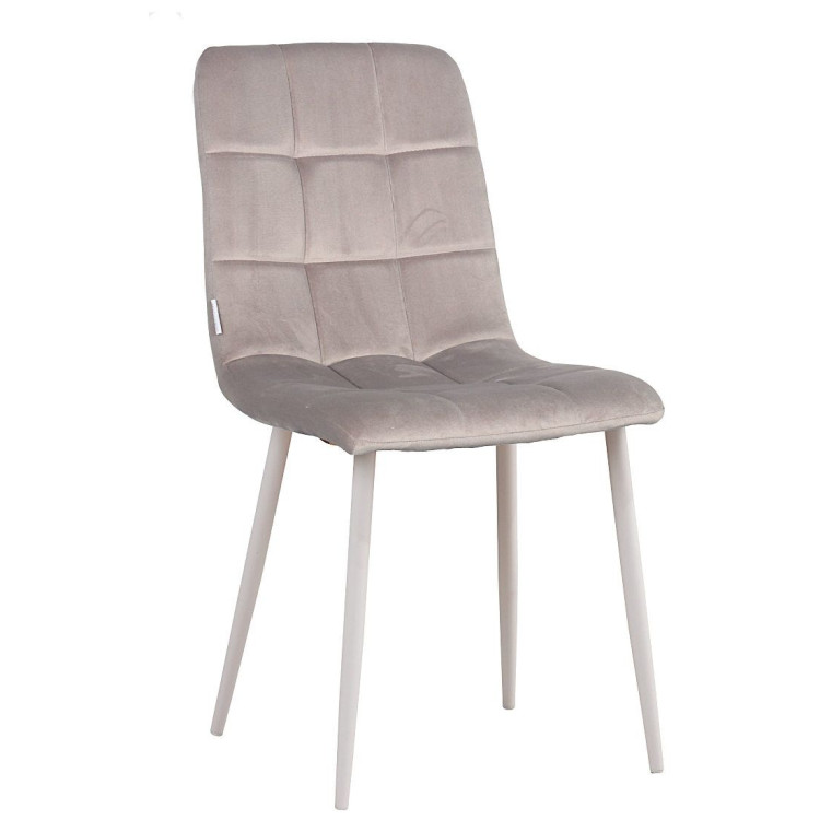 Стулья C919/DC809 Стул мягкий, СЕРО-БЕЖЕВЫЙ#h9 велюр, каркас металл белый КРУГЛЫЙ NEW