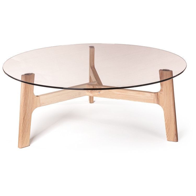 Журнальные столы Журнальный столик Woddy D900 массив + стекло / опоры лак