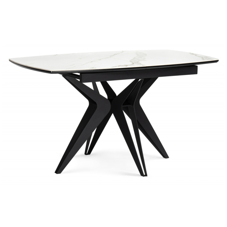 Кухонные столы Риполь 140(180)х80 белый мрамор snow white / черный