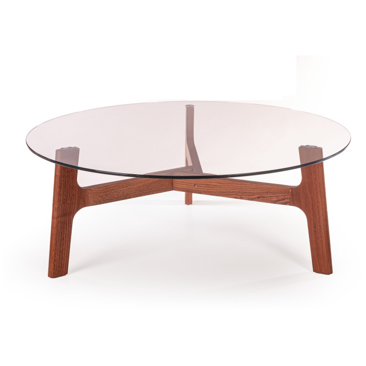 Журнальные столы Журнальный столик Woddy D900 массив + стекло / опоры миндаль