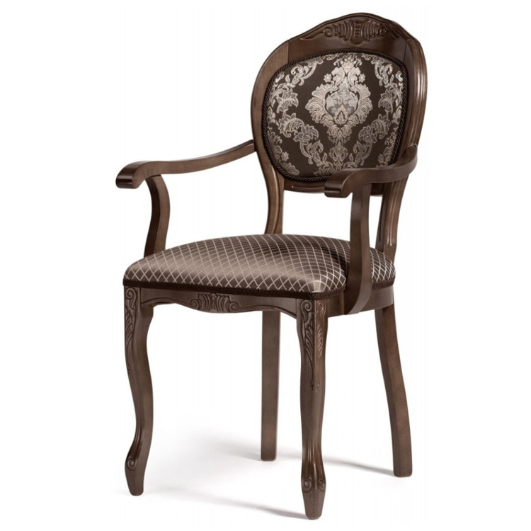 Стул-кресло из массива дерева ЛАУРО с обивкой тканью, каркас в цвете орех
