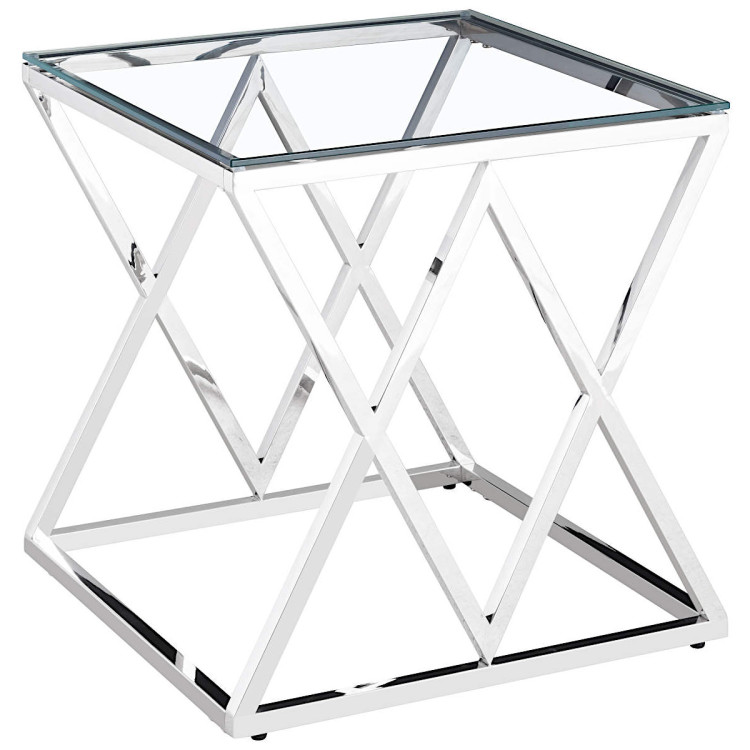Столик журнальный LIVIA прозрачное стекло 55*55*55, каркас серебро