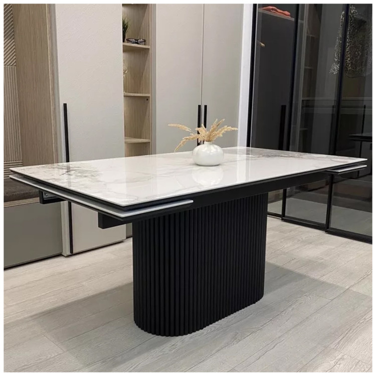 АРИЯ 160 стол с матовой керамической столешницей, цвет белый мрамор MATTE / черный каркас