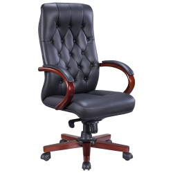 Стул руководителя Everprof Monaco Wood Экокожа Черный