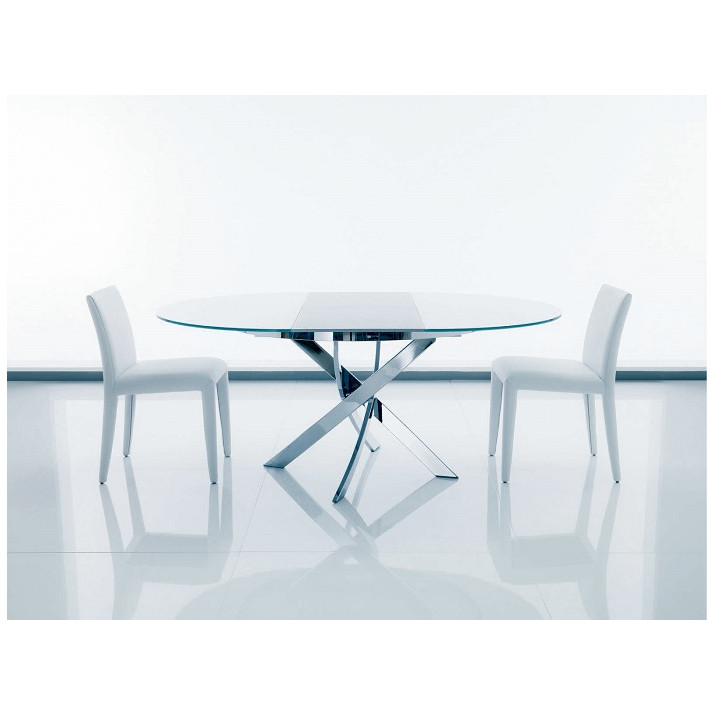 Столы BONTEMPI Стол BARONE (01.92) G093 хром/С150 э-бел. гл. стекло, L021алюм.вставка