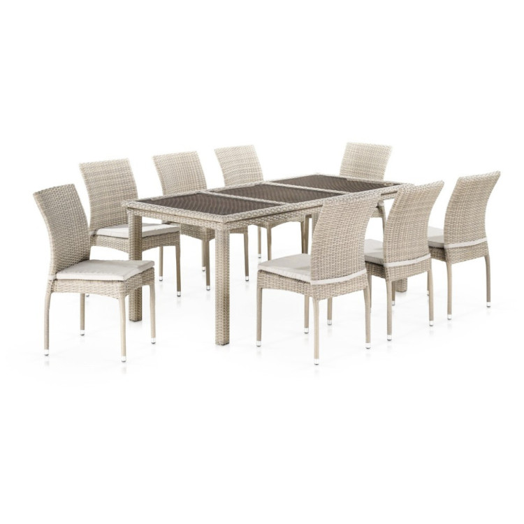 Садовые обеденные группы Комплект плетеной мебели T365/Y380C-W85 Latte (8+1) + подушки