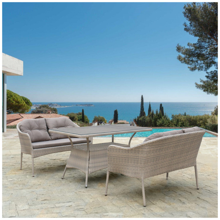 Садовые обеденные группы Комплект плетеной мебели с диванами T198C/S54C-W85 Latte