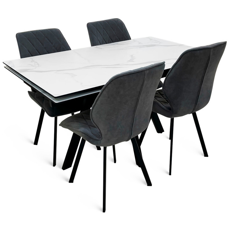 Обеденная группа: раздвижной стол ТОМАС с пластиковой столешницей и поворотные стулья ORFEY 360 с велюровой обивкой