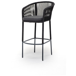 "Марсель" барный стул из роупа, каркас стальной серый, роуп темно-серый, ткань темно-серая