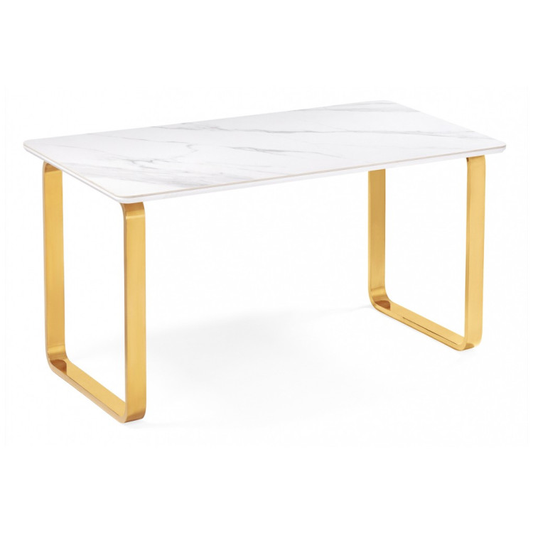Керамические столы Селена 4 180х90х77 белый мрамор / золото