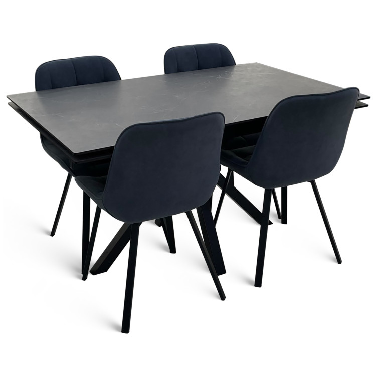 Обеденная группа: раздвижной стол ПАРМА с пластиковой столешницей и поворотные стулья ELIS SQUARE CROSS с велюровой обивкой