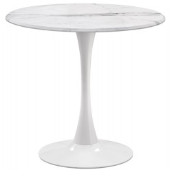 Недорогой обеденный стол. ТУЛИП 80 мрамор белый / белый Стол кухонный