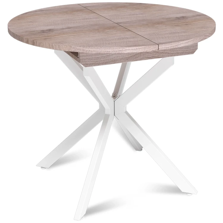 Обеденные столы Стол круглый раздвижной Твист (90+30) дуб эндгрейн / опоры белые