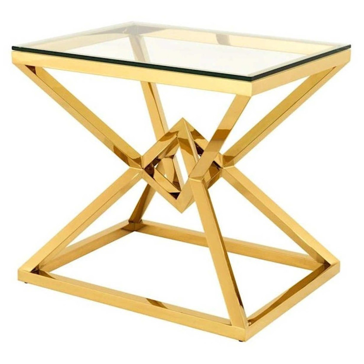 Журнальные столики CS-1000-2G Стол Журнальный стеклянный прозрачный 55*55*55см, основание нерж. сталь золото