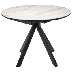 Стол Rudolf круглый раскладной 100-130x100x75см, светлый керамогранит, черный обеденный стол