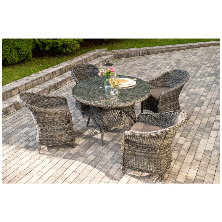 Садовая обеденная группа РАВЕННА (1+4), плетеная из искусственного ротанга со стеклом, цвет графит