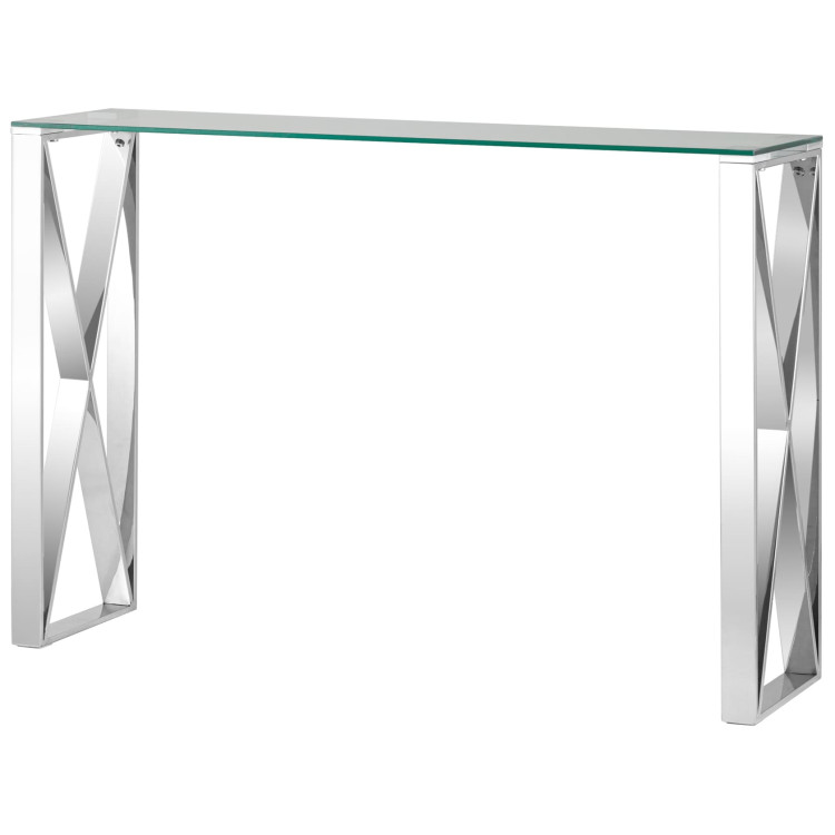 Дизайнерские консоли КРОСС 115*30 серебро каркас нержавеющая сталь столешница закаленное стекло