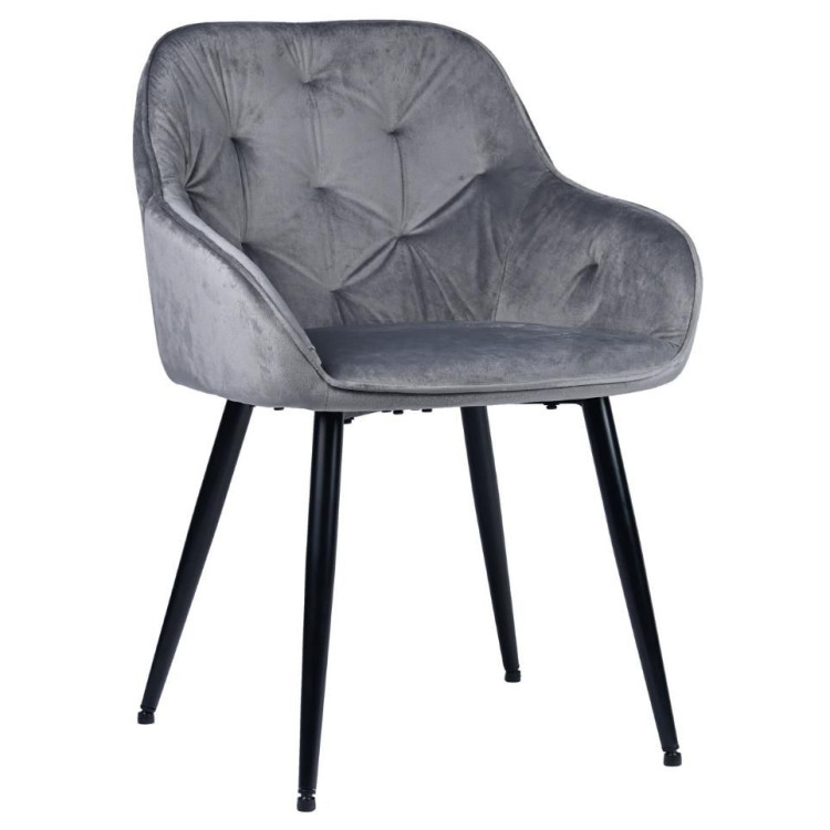 Стул-кресло DC-393 Стул мягкий с подлокотниками, СЕРЫЙ велюр, каркас металл черный