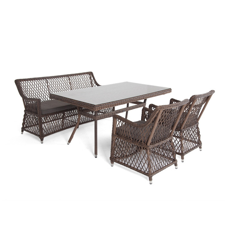 Садовая обеденная группа с диваном КАТАНИЯ (1+4), плетеная из искусственного ротанга, цвет коричневый