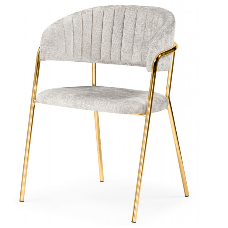 Стул-кресло KAMELIA, обивка ткань шенилл светло-серый, каркас металл золото