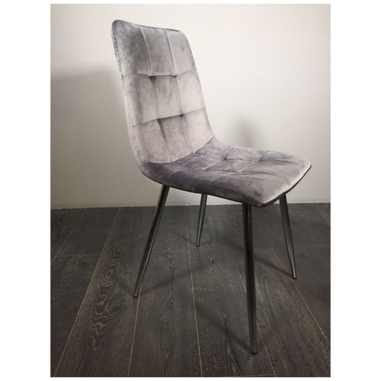 Стулья DC798 Стул мягкий, СЕРЫЙ велюр, каркас металл хром