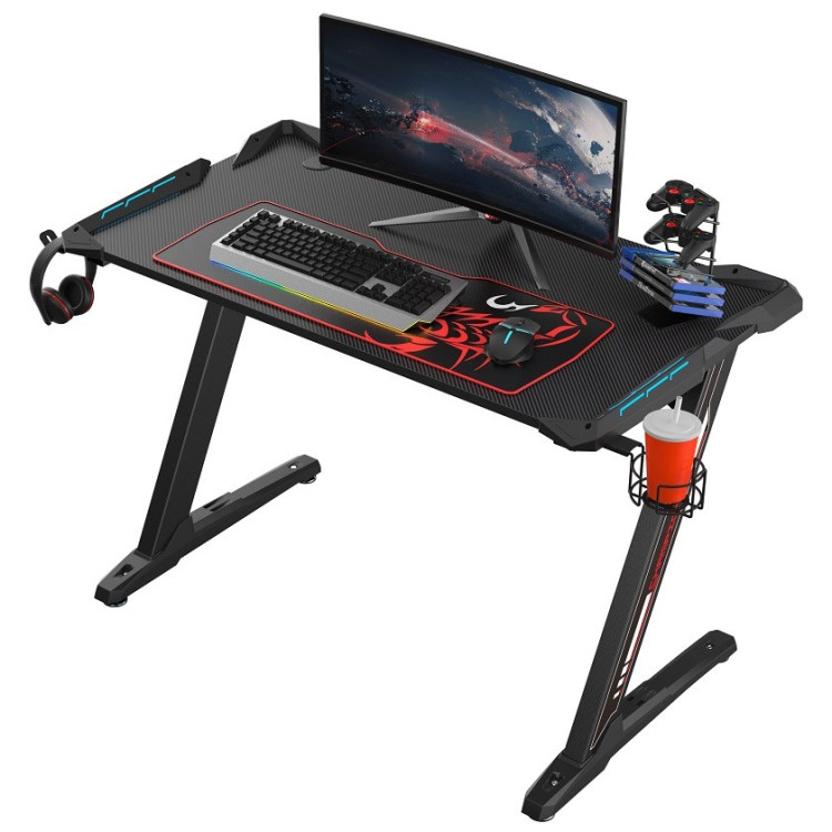 Игровые столы Стол для компьютера (для геймеров) Eureka Z1 S с синей подсветкой, чёрный