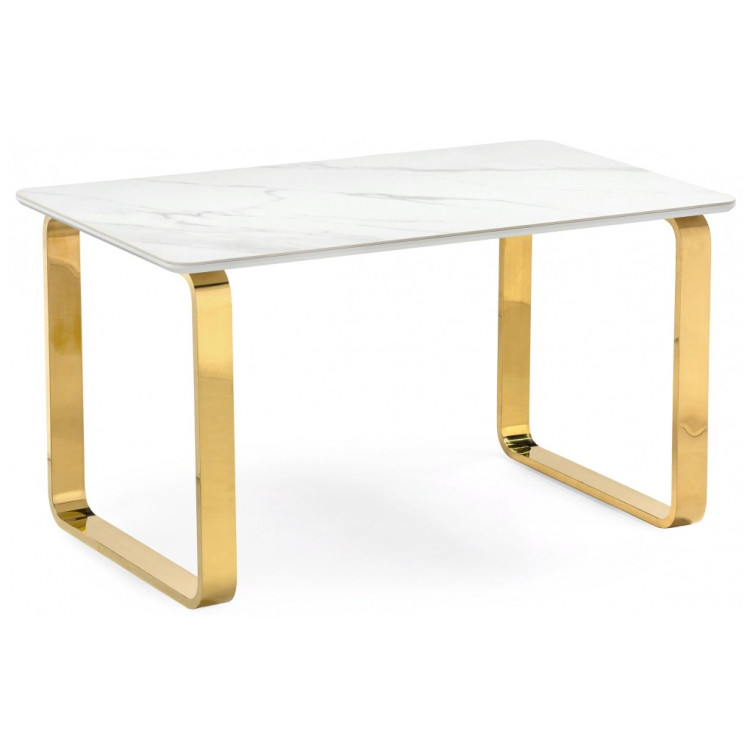 Керамические столы Селена 4 140х80х77 белый мрамор / золото