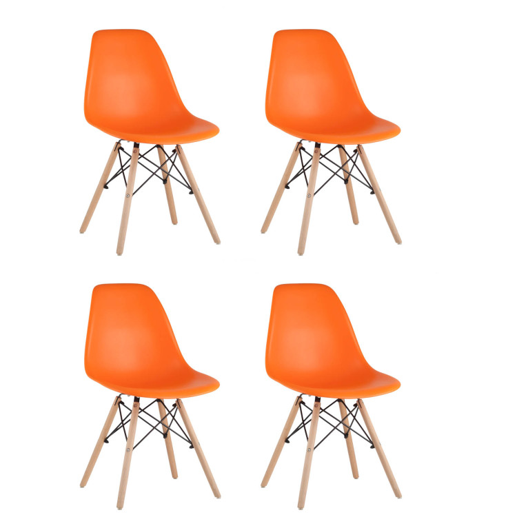 Комплекты из четырех стульев DSW оранжевый пластик каркас из металла ножки натуральный массив бука